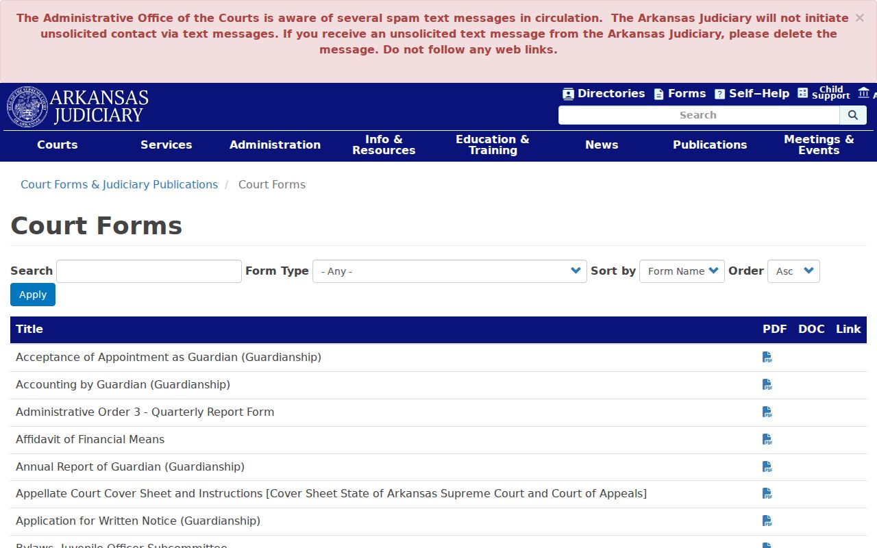 Cleveland County civil docket official Arkansas court forms catalog