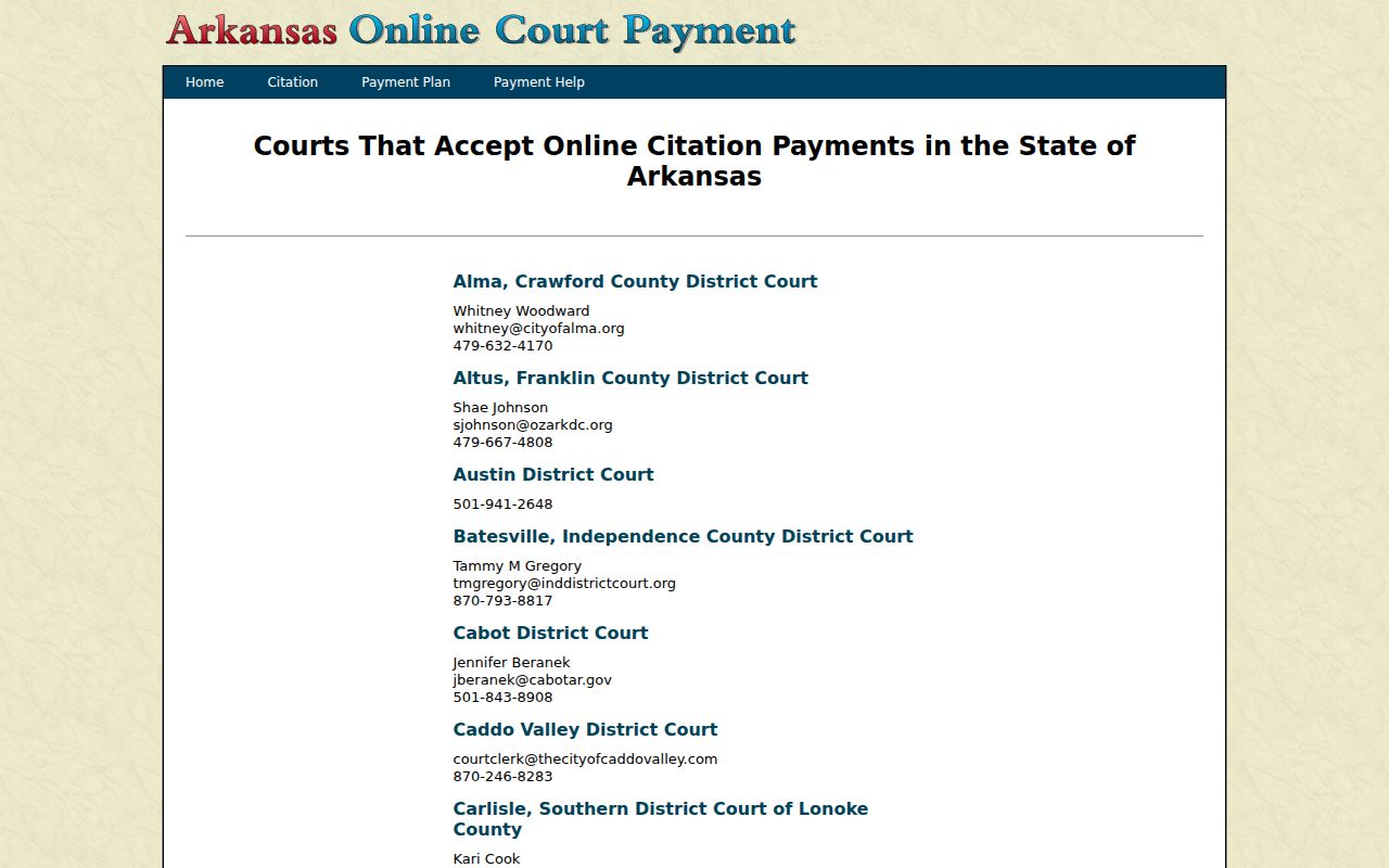 Official eTraffic participant list for Cleveland County traffic court records